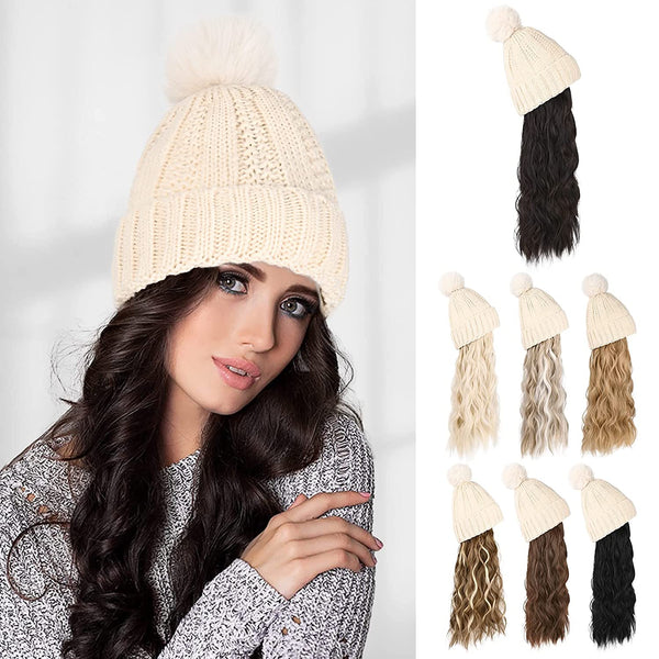 Hot Hat Hair Extension Long Wavy Curly White Hat Wig