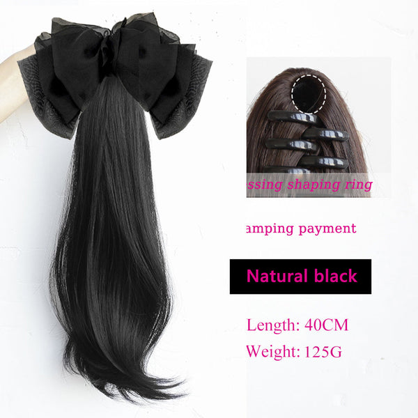 Claw Clip Ponytail Hair Extensions long Straight hair Natural bow Tail False Hair