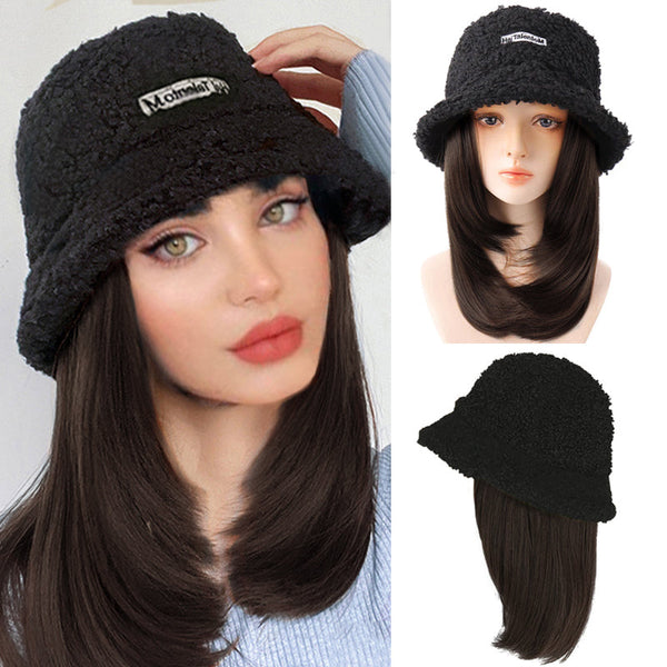 Lamb Hair Fisherman Hat mid-Length Wig