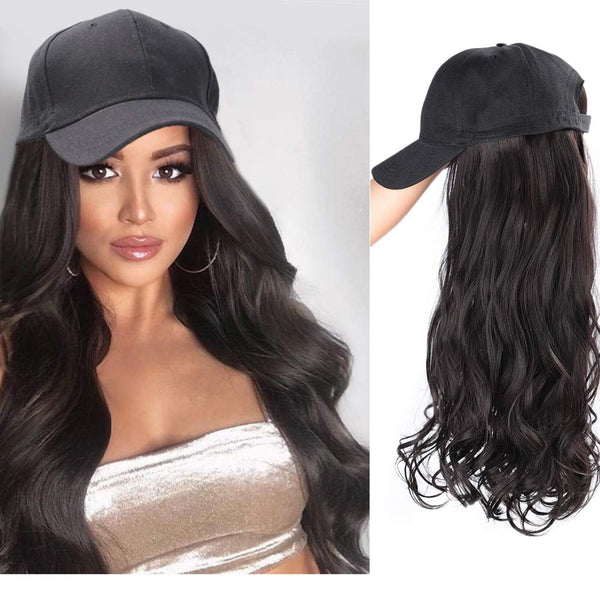 Ins Hot Brown Black Wave Wig With Hat